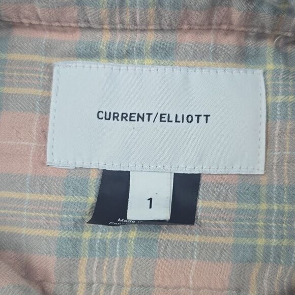 CURRENT ELLIOTT -1815 Ivie Splatter Plaid Button Down Shirt Sunshine Pink Grey S - Picture 4 of 9